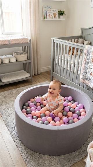 Wellgro Bubble Pops Gray Ball Pool-Grey/Pink/Lilac