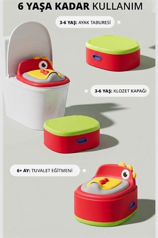 Wellgro Dino 2si 1 Arada Bebek Lazımlık ve Tuvalet Adaptörü - Kırmızı