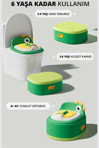 Wellgro Dino 2si 1 Arada Bebek Lazımlık ve Tuvalet Adaptörü - Yeşil