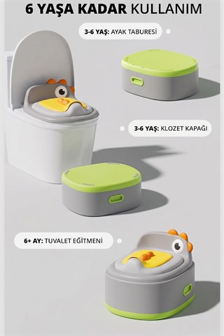 Wellgro Dino 2si 1 Arada Bebek Lazımlık ve Tuvalet Adaptörü - Gri