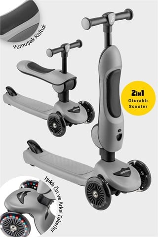 Wellgro Easy Go Oturaklı ve Işıklı Scooter, Gri