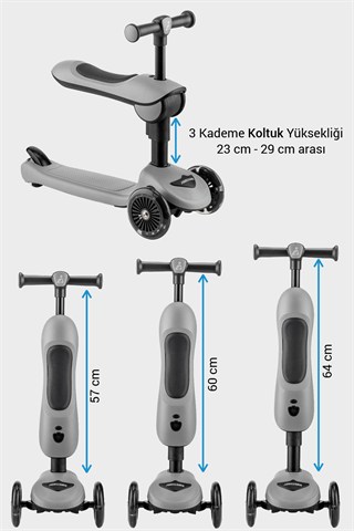 Wellgro Easy Go Oturaklı ve Işıklı Scooter, Gri