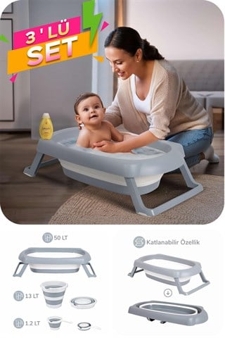 Wellgro Fileli Katlanır Banyo Seti, 3 Parça Bebek Banyo Küveti