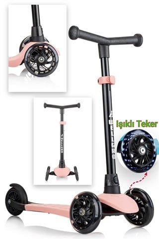 Wellgro Işıklı Scooter, Ayarlanabilir yükseklik, Ön Tekerleri Işıklı, Pembe