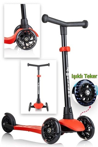 Wellgro Işıklı Scooter, Ayarlanabilir yükseklik, Ön Tekerleri Işıklı, Kırmızı