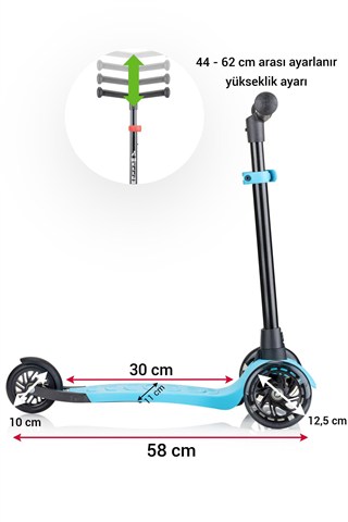Wellgro Işıklı Scooter, Ayarlanabilir yükseklik, Ön Tekerleri Işıklı, Mavi