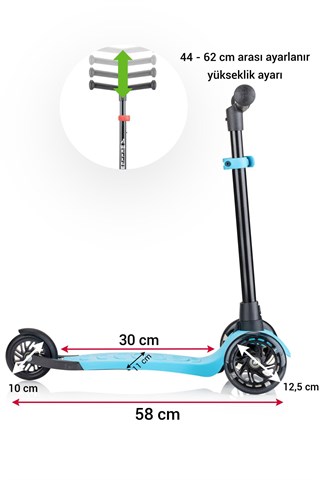 Wellgro Işıklı Scooter, Ayarlanabilir yükseklik, Ön Tekerleri Işıklı, Mavi