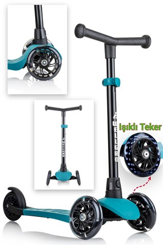 Wellgro Işıklı 3 Tekerli Yükseklik Ayarlı Scooter, Yeşil