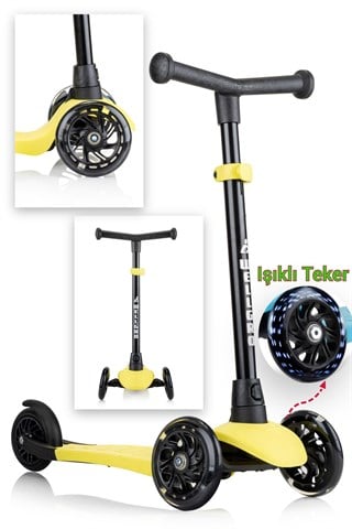 Wellgro Işıklı Scooter, Ayarlanabilir yükseklik, Ön Tekerleri Işıklı, Sarı