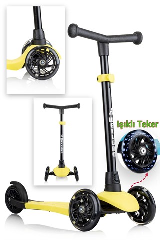 Wellgro Işıklı 3 Tekerli Yükseklik Ayarlı Scooter, Sarı