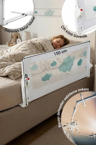 Wellgro Littles 150*48 cm Yeşil Yatak Bariyeri, Çocuk Yatak Korkuluğu