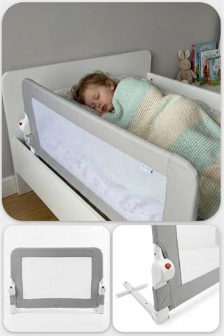 Wellgro Littles 83*48 cm Gri Yatak Bariyeri, Çocuk Yatak Korkuluğu