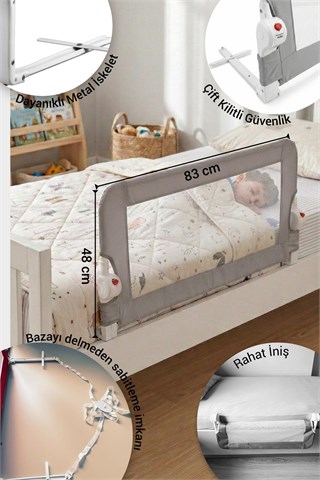 Wellgro Littles 83*48 cm Gri Yatak Bariyeri, Çocuk Yatak Korkuluğu