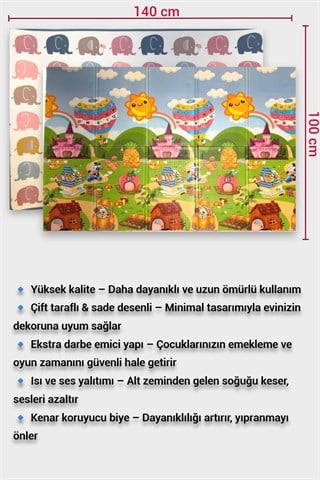 Wellgro Oyun Matı, 140x100x1 cm Çift Taraflı Rulo Oyun Halısı 