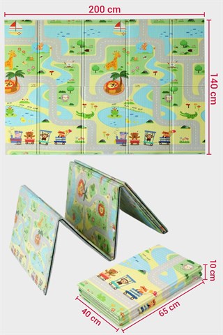 Wellgro Oyun Matı, 200x130x1 cm Çift Taraflı Katlanır Oyun Halısı 