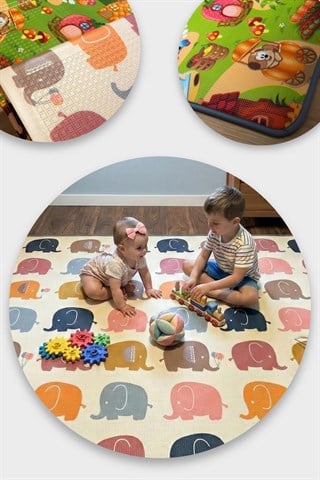 Wellgro Oyun Matı, 200x140x1 cm Çift Taraflı Rulo Oyun Halısı 