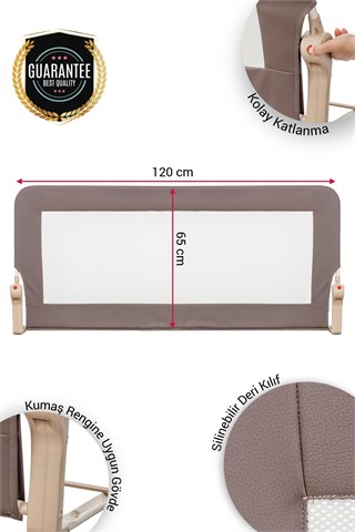 Wellgro Premium 120x65 cm Deri Kılıflı Yatak Bariyeri, Katlanır Yatak Korkuluğu, Kahve