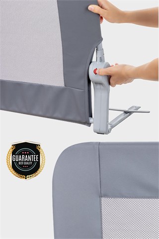 Wellgro Premium 120x65 cm Deri Kılıflı Yatak Bariyeri, Katlanır Yatak Korkuluğu, Gri