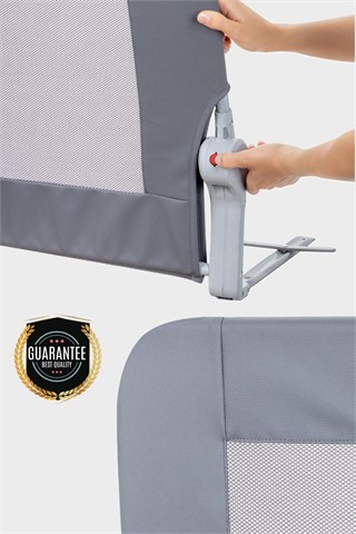 Wellgro Premium 150x65 cm Deri Kılıflı Yatak Bariyeri, Katlanır Yatak Korkuluğu, Gri