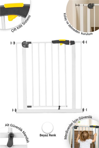 Wellgro Pro 75-80 cm Çocuk Güvenlik Kapısı, Merdiven Kapısı ve Korkuluk, Beyaz