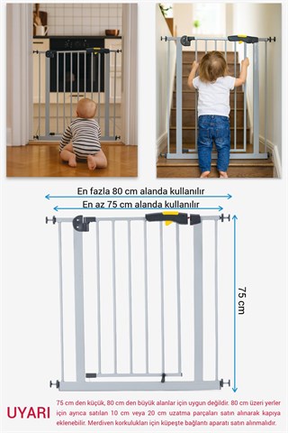Wellgro Pro 75-80 cm Çocuk Merdiven ve Güvenlik Kapısı, Merdiven Korkuluğu, Gri