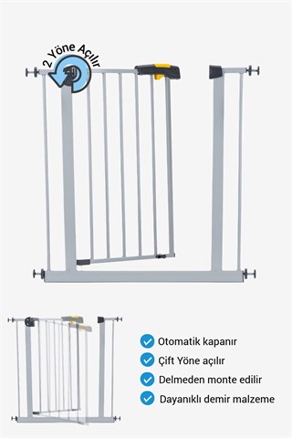 Wellgro Pro 75-80 cm Çocuk Merdiven ve Güvenlik Kapısı, Merdiven Korkuluğu, Gri