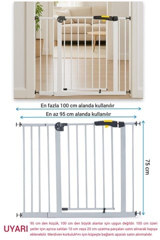 Wellgro Pro 95-100 cm Çocuk Güvenlik Kapısı, Merdiven Kapısı ve Korkuluk, Gri