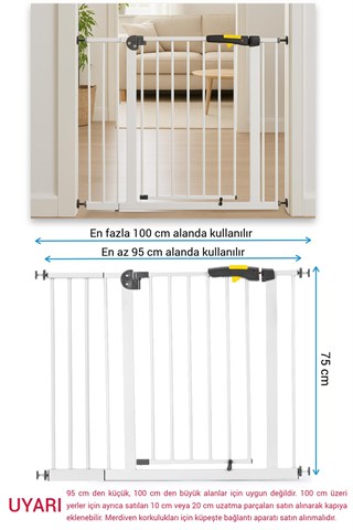 Wellgro Pro 95-100 cm Çocuk Güvenlik Kapısı, Merdiven Kapısı ve Korkuluk, Beyaz