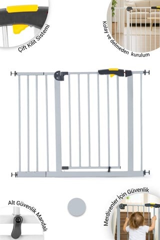 Wellgro Pro 95-100 cm Çocuk Güvenlik Kapısı, Merdiven Kapısı ve Korkuluk, Gri