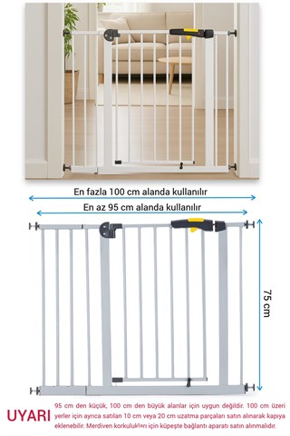 Wellgro Pro 95-100 cm Çocuk Güvenlik Kapısı, Merdiven Kapısı ve Korkuluk, Gri