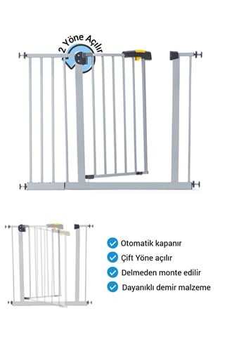 Wellgro Pro 95-100 cm Çocuk Güvenlik Kapısı, Merdiven Kapısı ve Korkuluk, Gri