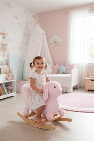 Wellgro Sallanan Oyuncak At, Sallanan Ahşap Tavşan Pembe