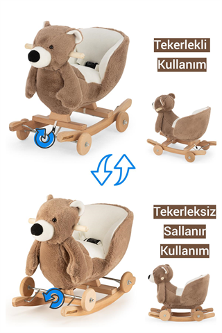 Wellgro Tekerlekli ve Sallanan Ahşap Sallanan Ayı