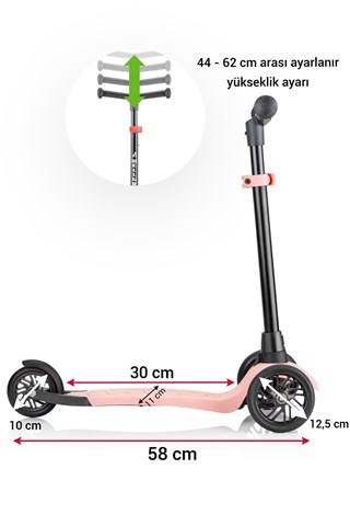 Wellgro Turbo Scooter, 3 Tekerli Yükseklik Ayarlı Çocuk Scooter - Pembe