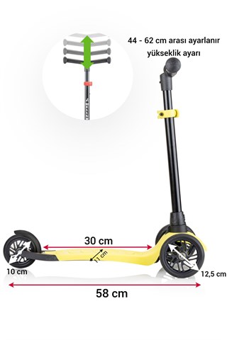 Wellgro Turbo Scooter, 3 Tekerli Yükseklik Ayarlı Çocuk Scooter- Sarı