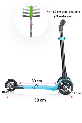Wellgro Turbo Scooter, 3 Tekerli Yükseklik Ayarlı Çocuk Scooter- Mavi
