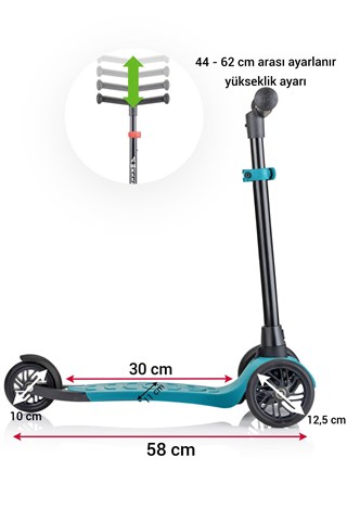 Wellgro Turbo 3 Tekerli Yükseklik Ayarlı Scooter, Yeşil