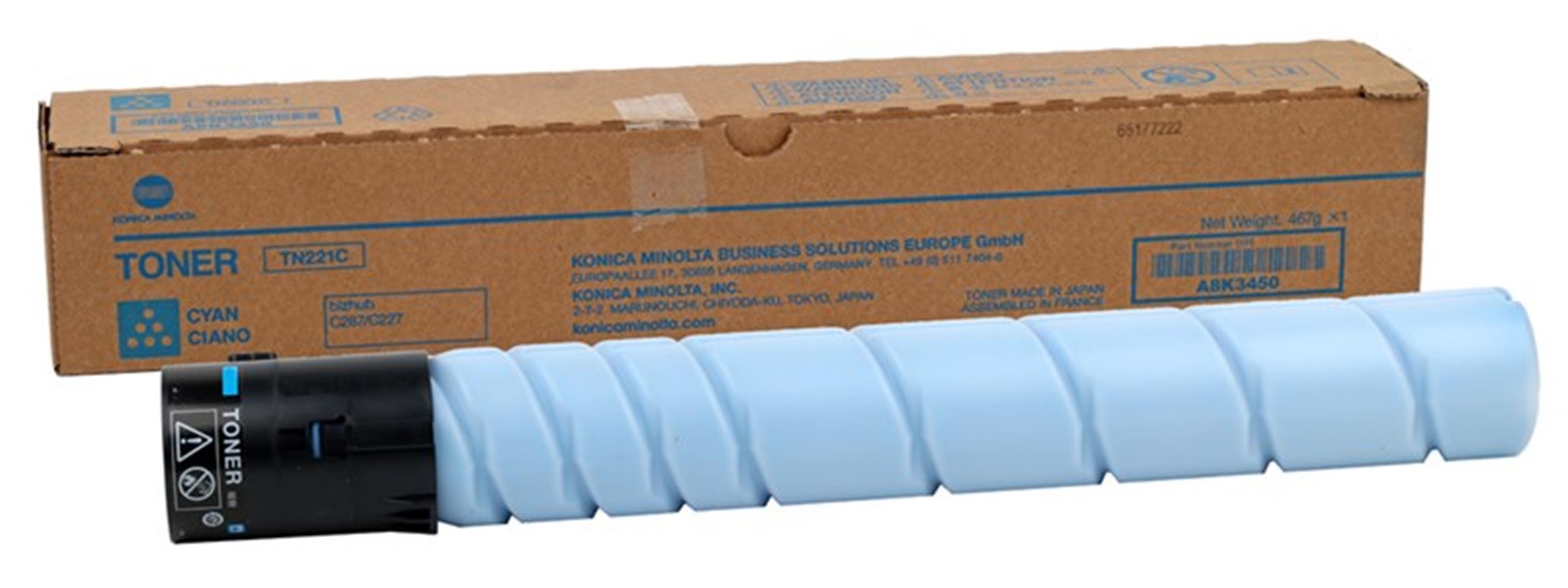 Konica Minolta TN-221 Cyan Mavi Orıjinal Fotokopi Toneri Bizhup C227 / 287 / 367 21K