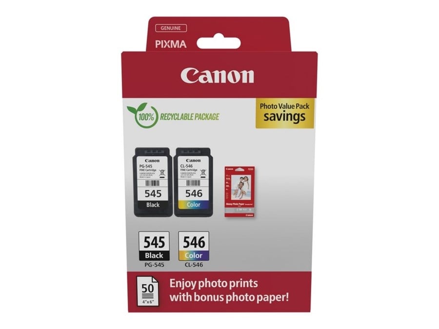 Canon PG-545-546 Siyah ve Renkli MultiPack Mürekkep Kartuş Fotoğraf Kağıdı Hediyeli 8287B005