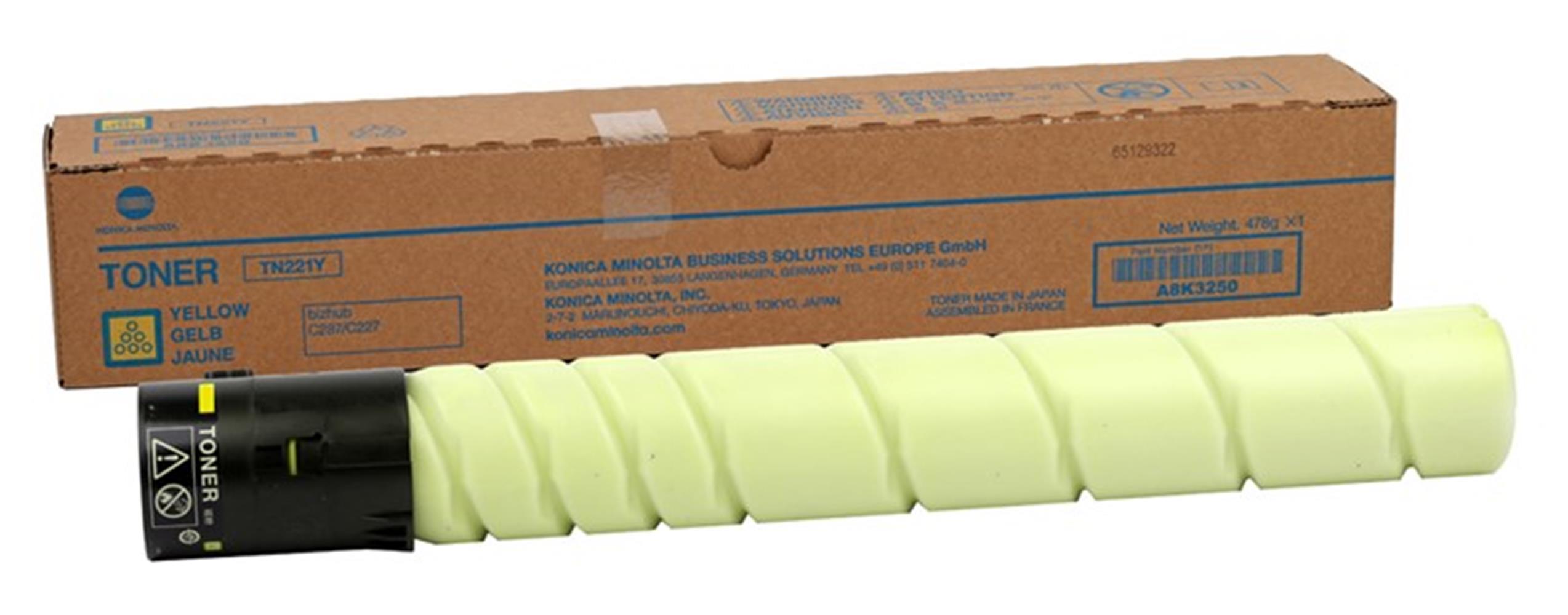 Konica Minolta TN-221 Yellow Sarı Mavi Orıjinal Fotokopi Toneri Bizhup C227 / 287 / 367 21K