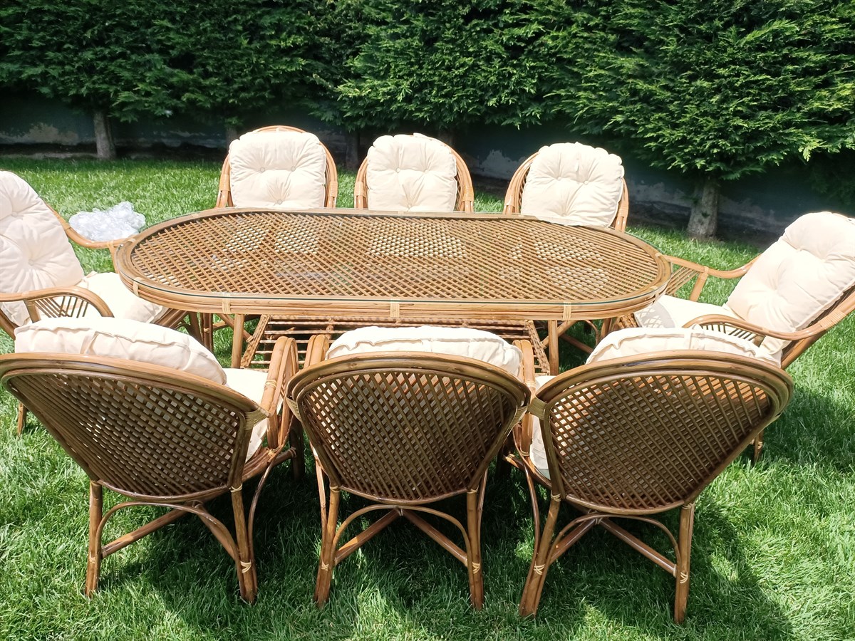 bambu 8 kişilik masa takımı bahçe mobilyası balkon takımı
