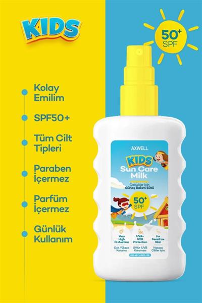 AXWELL Kids Spf50+ Çocuk İçin Yüz & Vücut Güneş Sütü Spreyi 200 mL