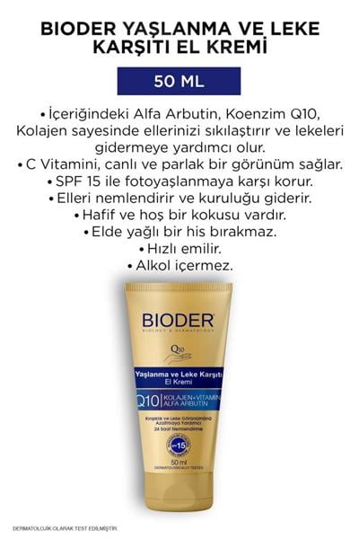 Bıoder Yaşlanma Kırışıklık ve Leke Karşıtı El Kremi SPF 15 50 Ml