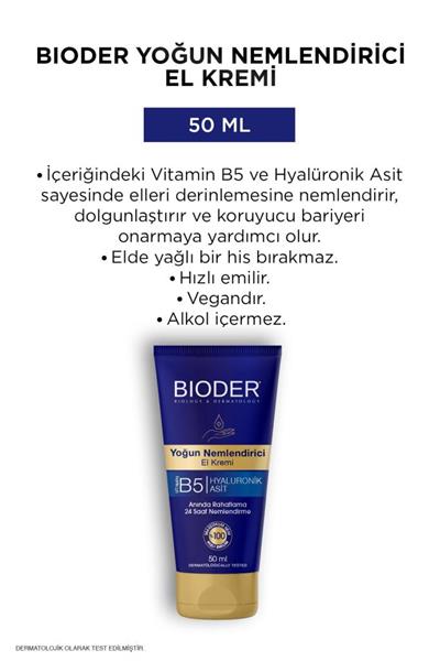 Bioder Yoğun Nemlendirici El Kremi 50 Ml Vitamin B5 Hyalüronik Asitli