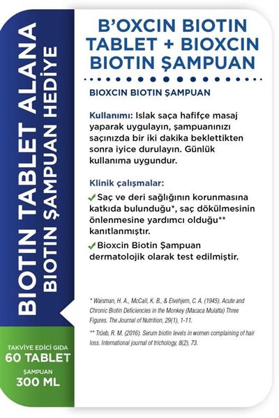Bioxcin Biotin 5000 Mg 60 Tablet + Biotin Şampuan 300 Ml Hediyeli Set