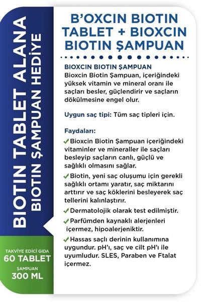 Bioxcin Biotin 5000 Mg 60 Tablet + Biotin Şampuan 300 Ml Hediyeli Set