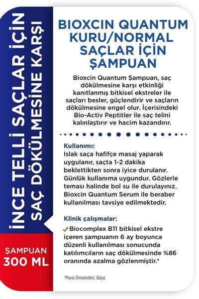 Bioxcin Quantum Kuru ve Normal Saçlar İçin Şampuan 300 Ml