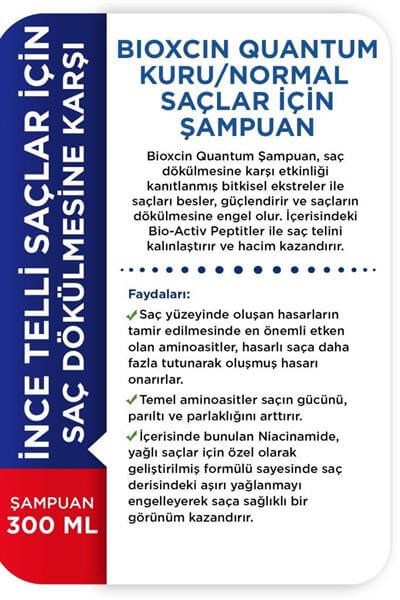 Bioxcin Quantum Kuru ve Normal Saçlar İçin Şampuan 300 Ml