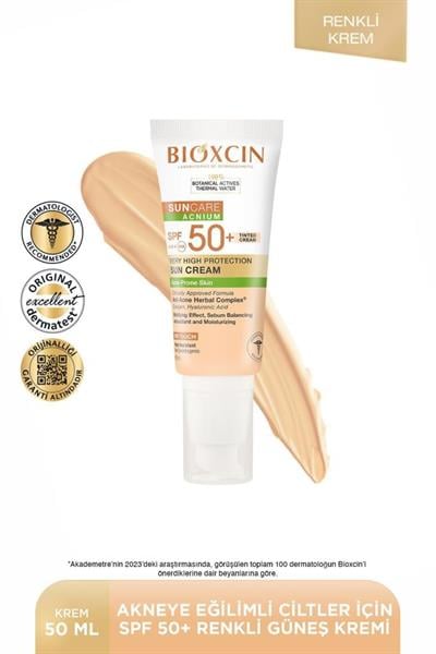 Bioxcin Sun Care Akneye Eğilimli Ciltler Için Renkli Güneş Kremi 50 Spf 