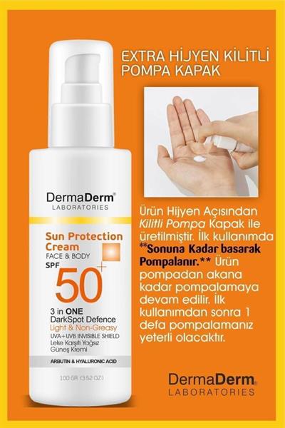Dermaderm Face ve Body 3 in 1 DarkSpot Leke Karşıtı Kremi SPF 50+ 100 GR